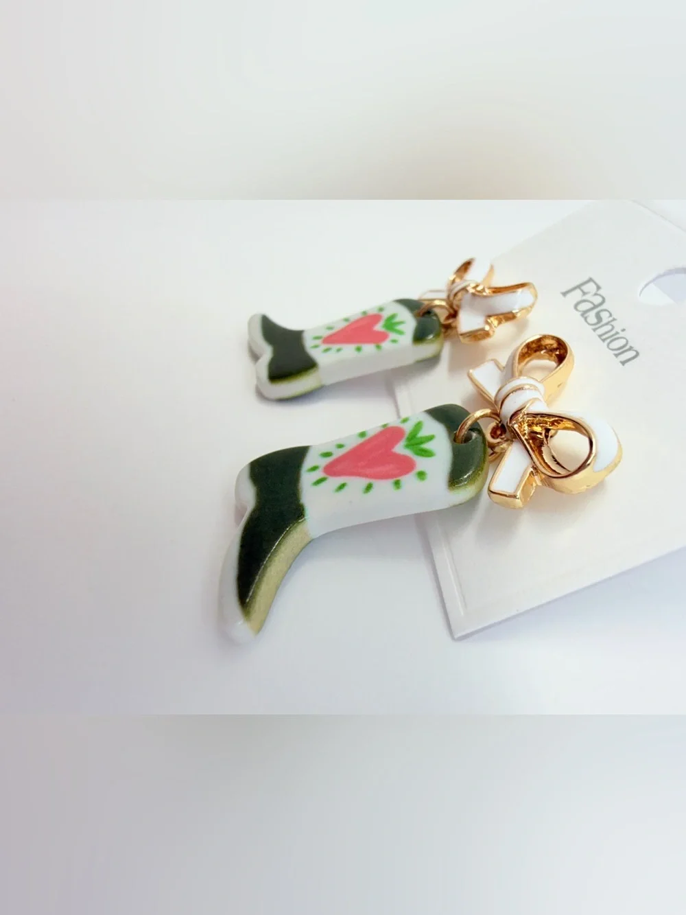 cowboy boot earrings with pink heart and green leaves #cowboy #western# ER0816